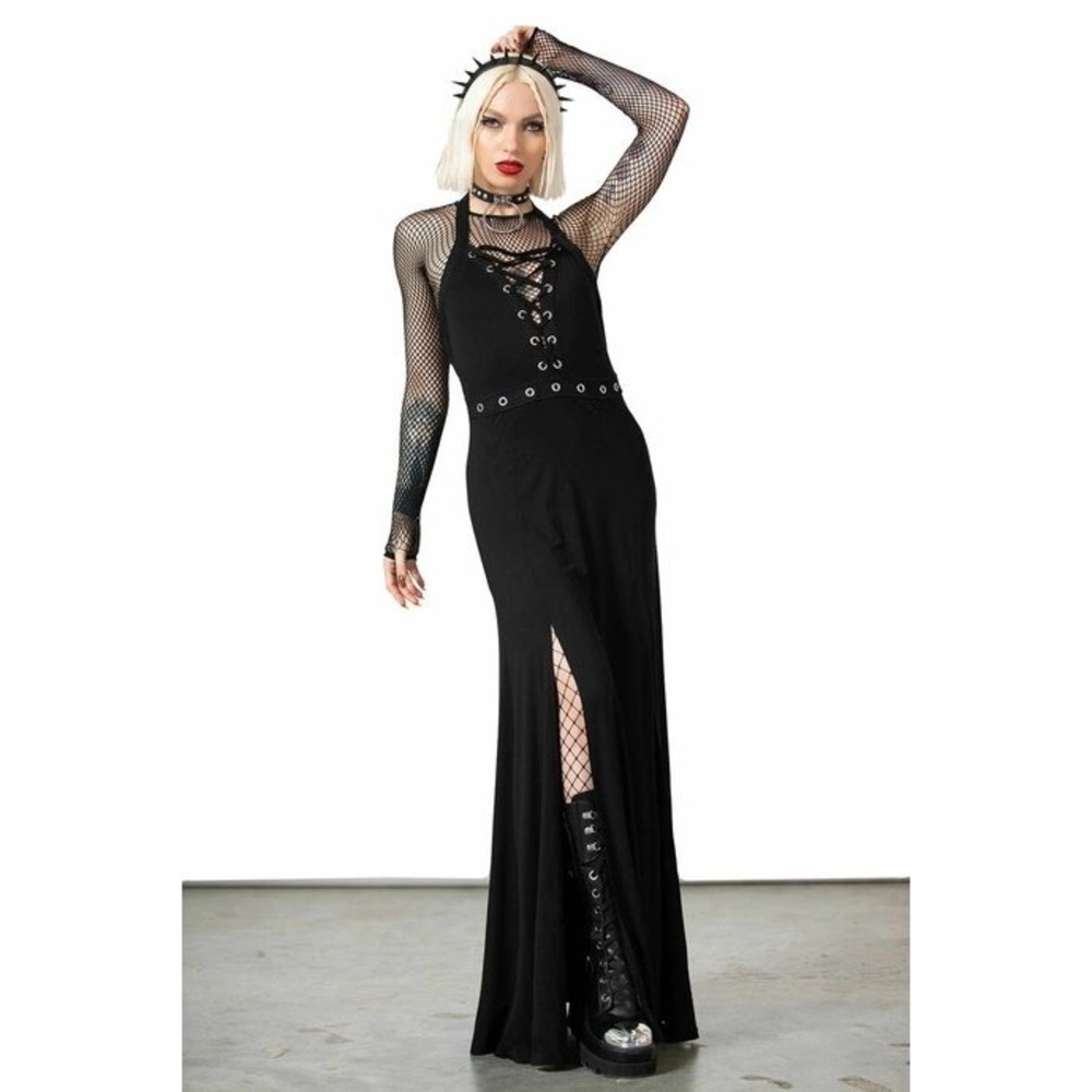 Killstar Tristania Maxi Halter lace up dress
